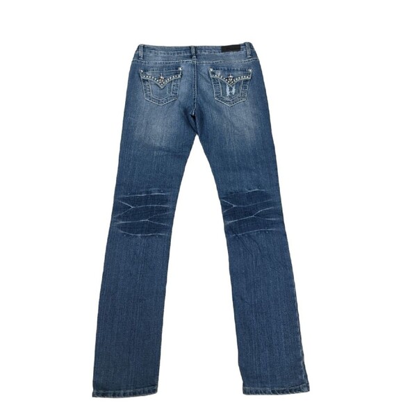 P&P Jeans 13/14 Junior's Blue Bedazzled Bling Rhinestone Pocket Straight Leg Y2K - Picture 1 of 6